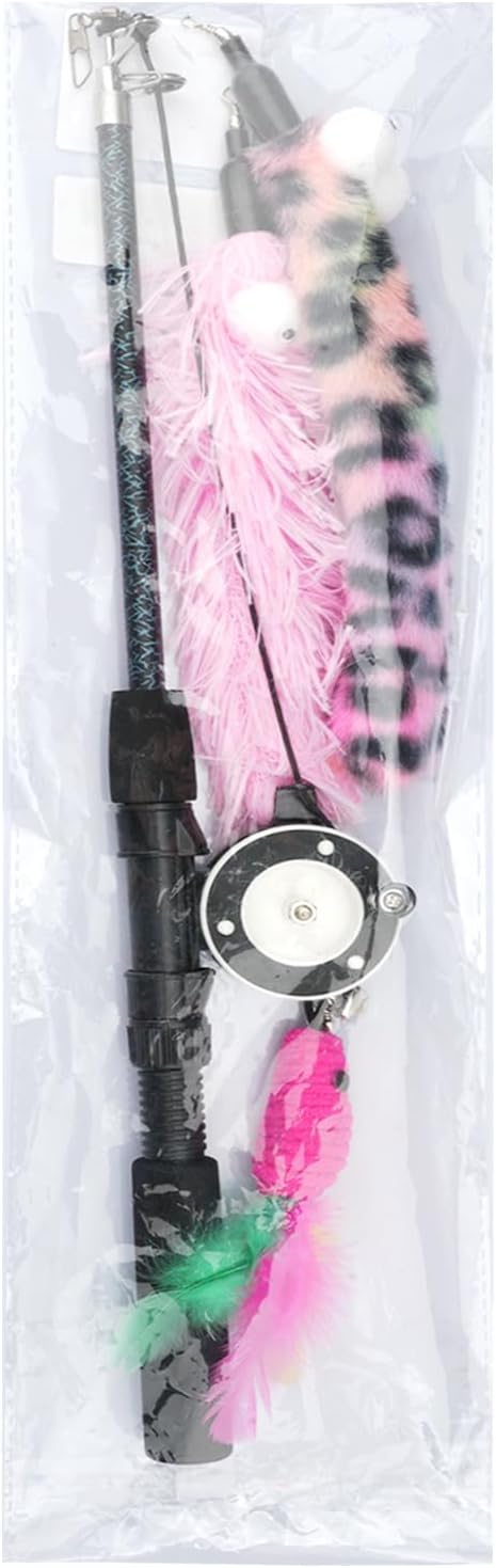Pawaboo Cat Teaser Wand Toys, Cat Fishing Pole Toy with 3 PCS Feathers