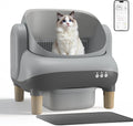 GTPLAYER Smart Cat Litter Box, Open-Top Self Cleaning Cat Litter Box with App Control, Safety Sensors, Large Capacity Waste Bin, Easy Maintenance, Automatic Litter Box for Multi-Cat Homes, Gray