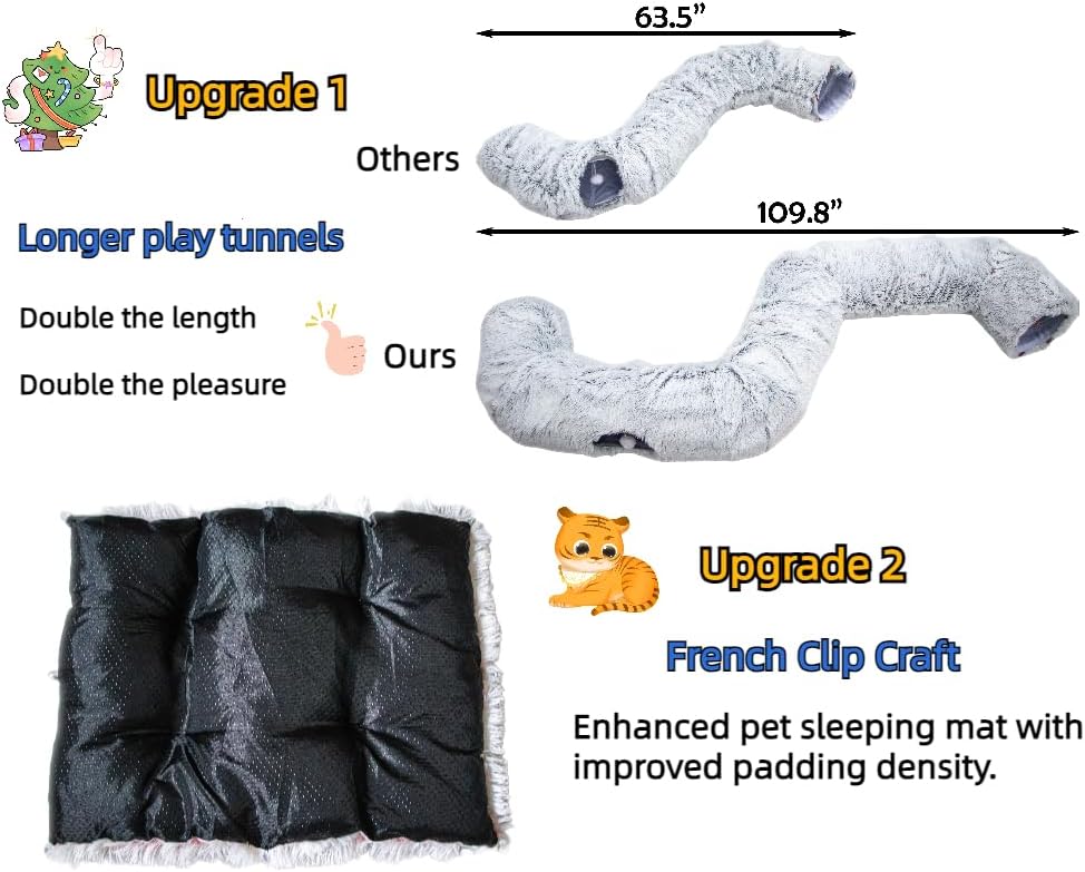 XxingSheep Extra Large Cat Tunnel Bed Plush Cat Cave for Indoor Adult Cats