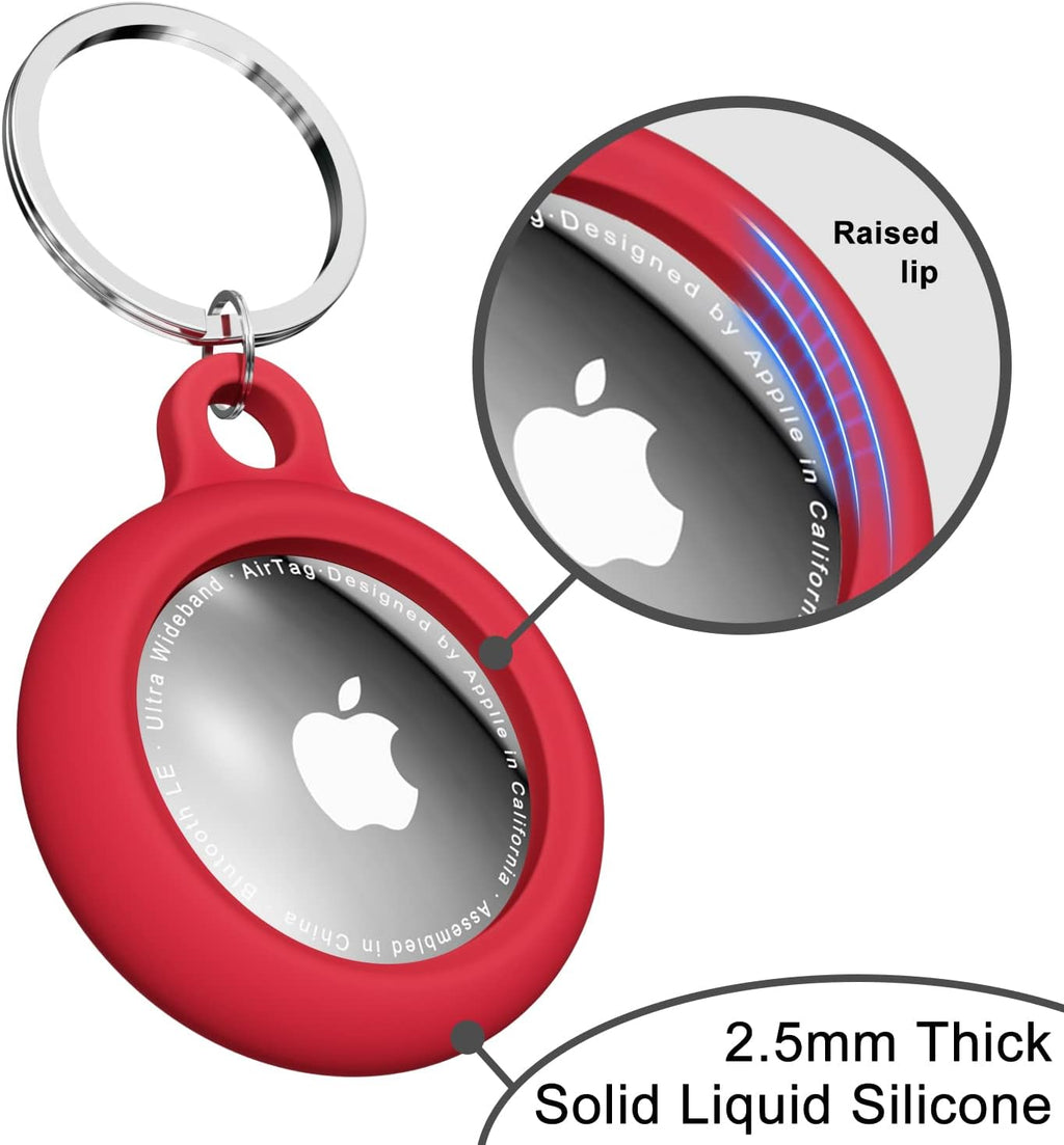 oakxco for Airtag Keychain Silicone, Airtag Holder with Key Ring, Air Tag Cover Cute Accessories for Kids, Luggage, Car Dog Collar, Car, Compatible with Apple Airtag Case Waterproof Tracker, Red