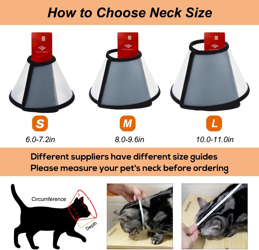 Vivifying Cat Cone, Adjustable PVC Recovery E-Collar, Soft Edge, Black, S