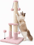 Dimaka Tall Cat Scratching Post, Double Lower Posts Extra Stable Cat Post Tree Scratcher with Sisal Rope and Teasing 4 Balls Total Large Base (Pink)
