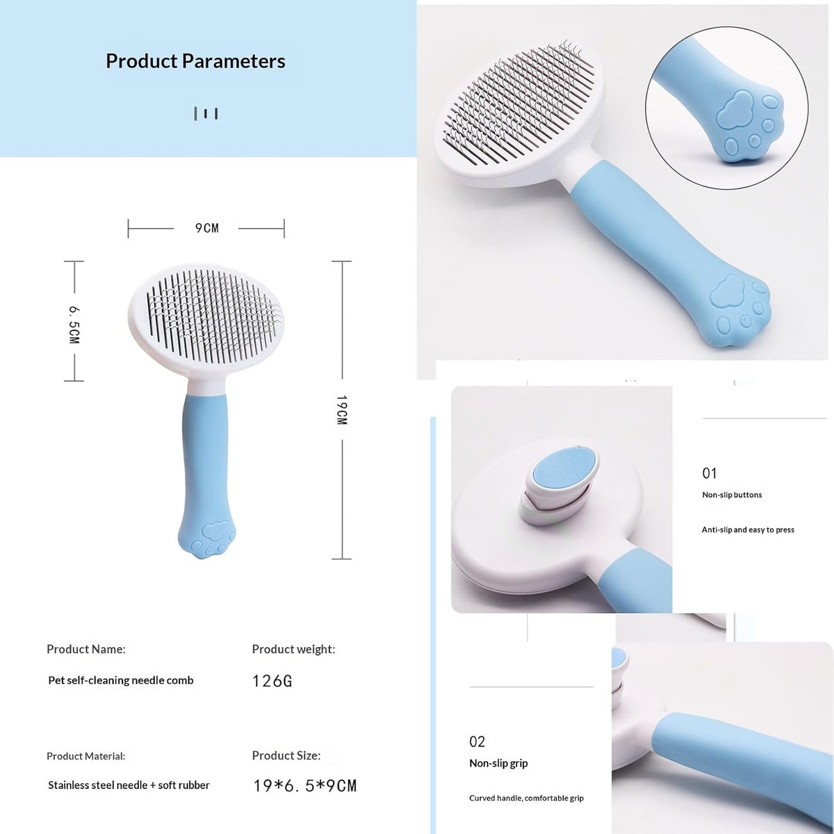 Cat Brush for Shedding for Indoor Cats & Dog Brush for Shedding - Perfect for Long & Short Haired Pets,Pet Brush for Dogs and Cats - Deshedding & Grooming Tool (Blue)