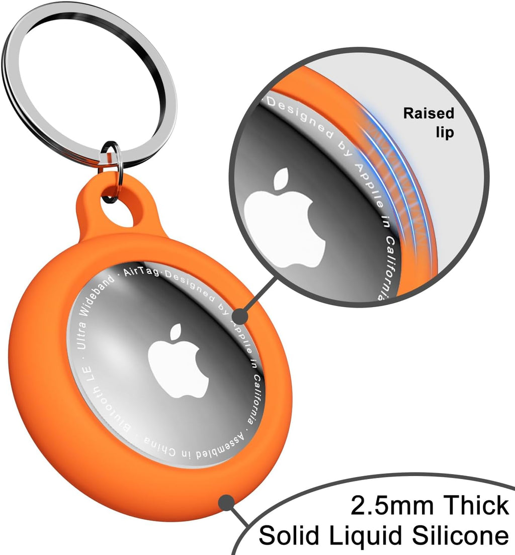 oakxco for Airtag Keychain Silicone, Airtag Holder with Key Ring, Air Tag Cover Cute Accessories for Kids, Luggage, Car Dog Collar, Car, Compatible with Apple Airtag Case Waterproof, Neon Orange