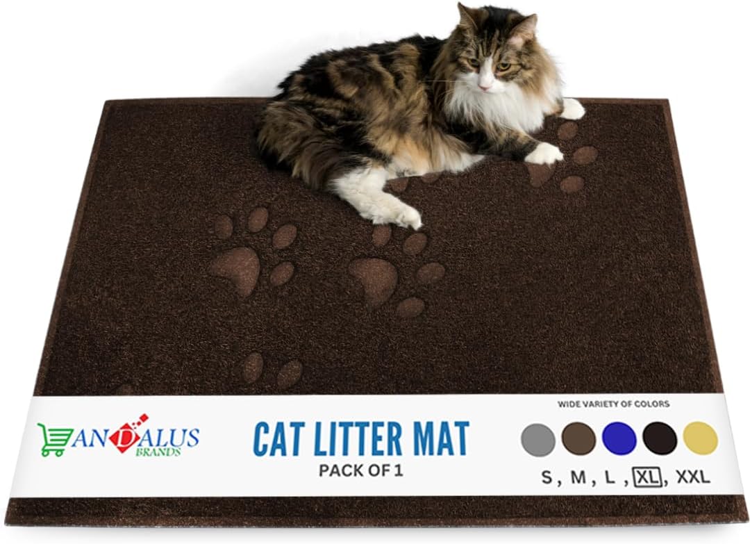 Andalus Extra Large Cat Litter Mat, Pack of 1 - Waterproof, Non-Slip & Easy to Clean Cat Litter Box Mat for Extra Efficient Pet Litter-Trapping, Brown (35” X 23”)