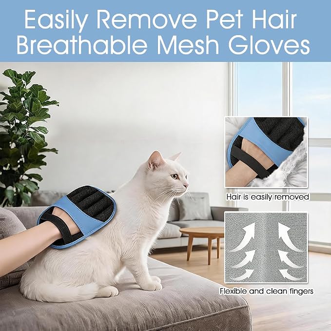 Pet Hair Removal Gloves, Electrostatic Pet Hair Remover Gloves Dog&Cat 2pcs