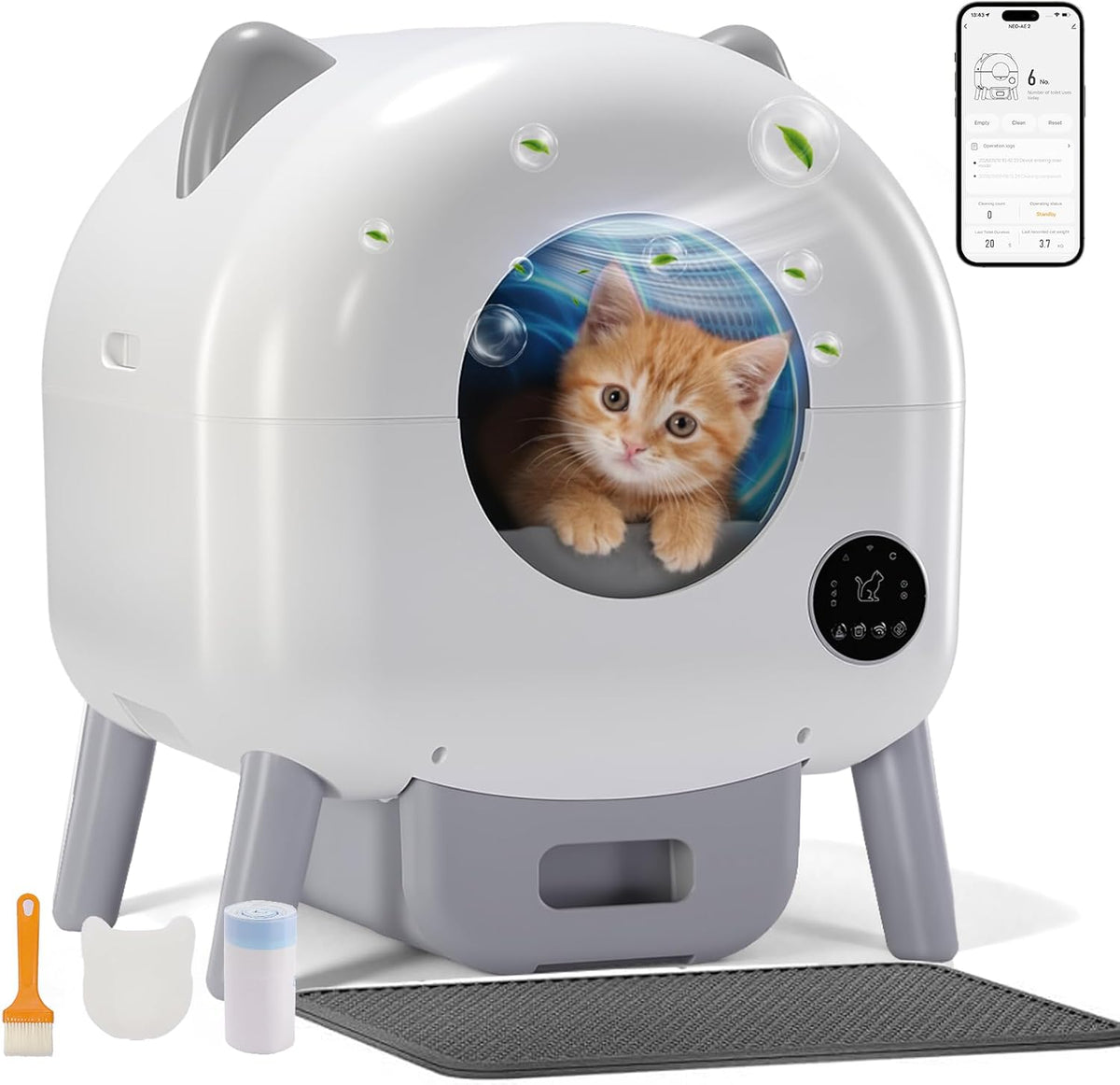 GTPLAYER Automatic Self-Cleaning Cat Litter Box, 2026 Upgraded 66L+18.6L Extra-Large Covered Smart Box with App Control, Safety Sensor System, Easy-Clean Waste Bin, Ideal for Multi-Cat Homes,White