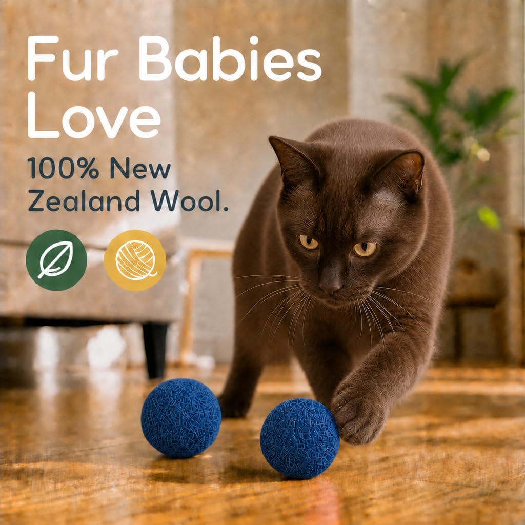 Wool Cat Toys, Felt Toy Balls, Blue, 6PCS