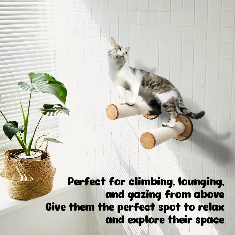 Cat Wall Furniture, Cat Hammock Wall Mounted Cat Shelf with 2 Steps, Cat Climbing Shelves and Perches and Lounging with Metal Frame and Wooden Shelf for Cozy Rest - MK2026B