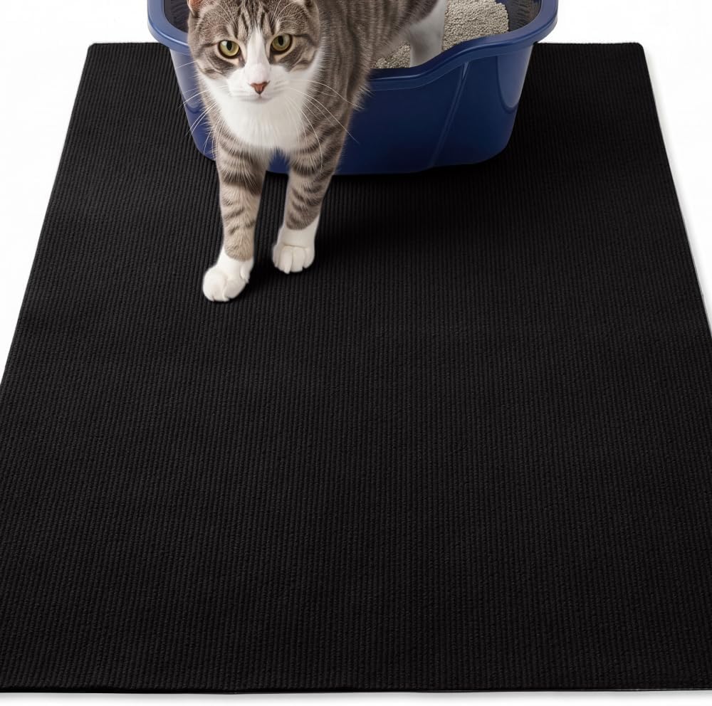 GORILLA GRIP Cat Litter Mat, Soft Felt Scatter Catcher, 35x23, Black