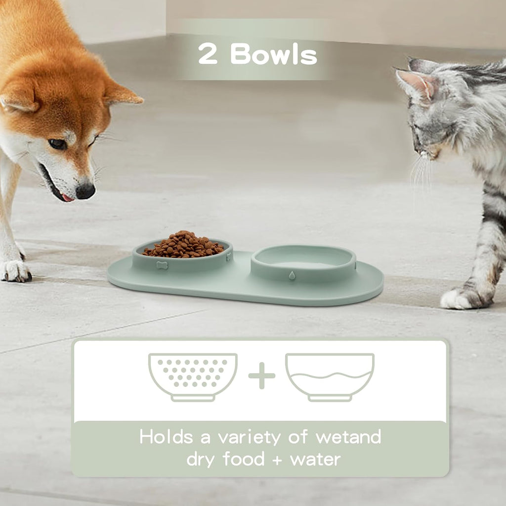 Dog Food Bowls Pet Bowls & Dog Water Bowls with No-Spill and Non-Skid, Feeder Bowls with Dog Bowl Mat for Small Medium Large Size Dogs Cats Puppy Pets, Dog Dishes (Green)
