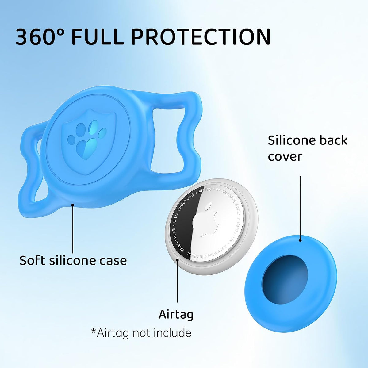 IP68 Waterproof AirTag Holder for Dog Collar, Silicone, Blue