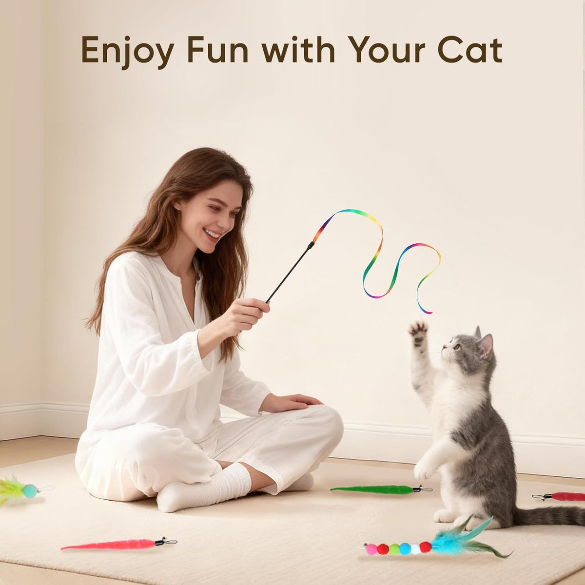 Cat Toys for Indoor Cats, 13 Packs Interactive Cat Wand Toy Set | Kitten Toys Feather Toys & Teasers, Fun Cat Toys for Exercise, Playtime and Boredom Relief