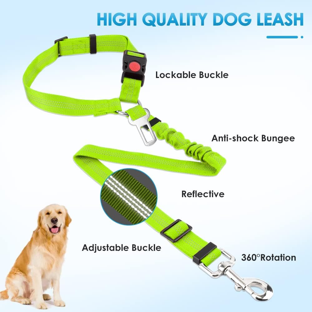 SlowTon Dog Seat Belt for Car, 2 Pack Dog Car Harness Seatbelt with Bungee