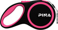 PINA Retractable Dog Leash, 10ft Dog Leash for Small Dogs Up to 33lbs, 360° Tangle-Free Strong Reflective Nylon Tape, with Anti-Slip Handle, One-Handed Brake, Lock - Black Pink