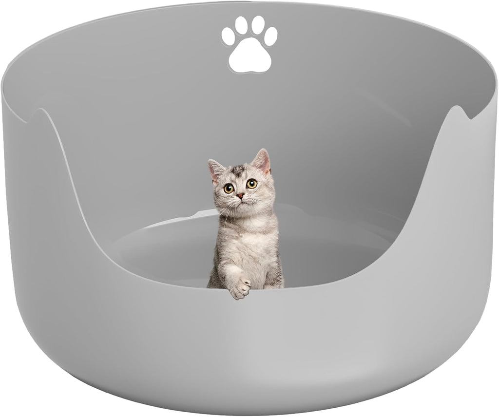 High Sides Low Entry Large Litter Pan (21.6x21.6x13.1 Inches), All-in-One Easy to Clean Plastic Litter Box for Kittens, Elderly & Large Cats, Doubles as Stylish Cat Bed, Grey