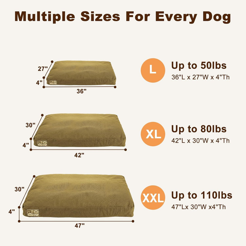 JOEJOY Chew Proof Indestructible Dog Bed for Large Dogs, Heavy Duty Waterproof Canvas Dog Crate Pad with Hidden Zipper & Removable Washable Cover, Brown, 42"x30"