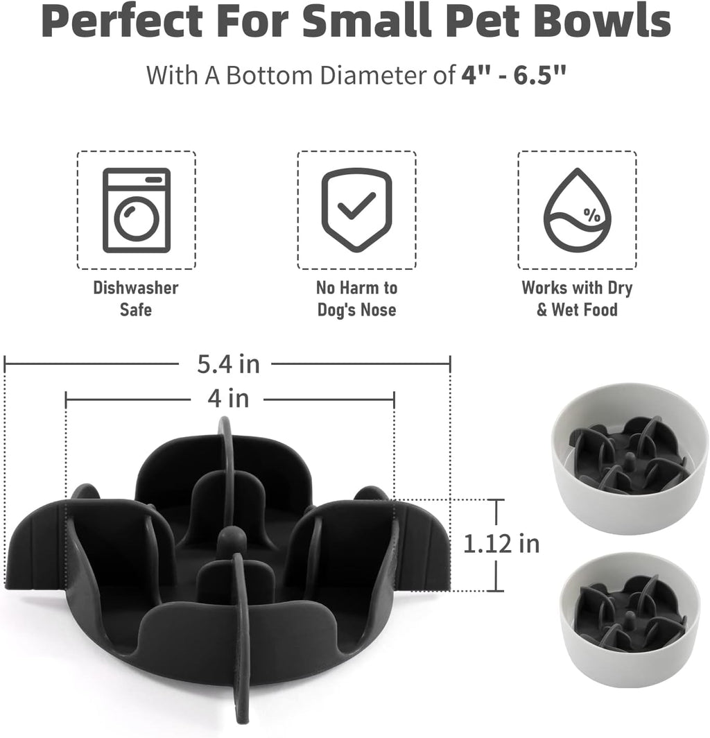 Jaoul Slow Feeder Dog Bowls Insert, 5.4 Inch Cuttable Slow Feeder Insert with 17 Octopus Suction Cups for Small Size Dog Food Bowl (Small, Black)