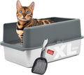 iPrimio Stainless Steel Cat Litter Box Set, XL with Enclosure and Scooper | XL steel box with a detachable enclosure and a matching scooper. High sides keep litter scatter inside the box, not outside.