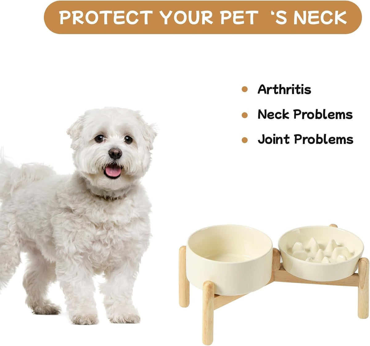 Havniva Elevated Slow Feeder Dog Bowls, 6.1 in Ceramic Slow Feeder Bowl Set