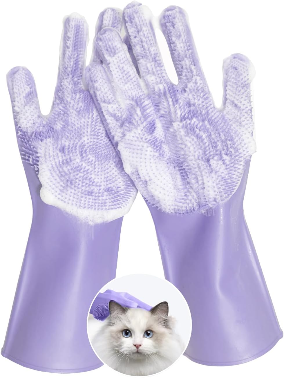 Pet Grooming Gloves, Silicone Bath Massage Gloves, Wet Dry (Purple)