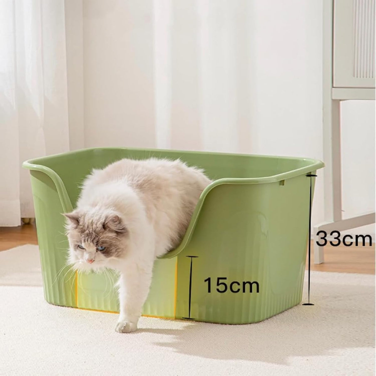 Extra Large Litter Box with High Sides 25.27" Lx17.83 Wx13.11 H,Anti-Splashing,Tool-Free Assembly,Multi Kitty Cat Litter Box,Jumbo (Green)
