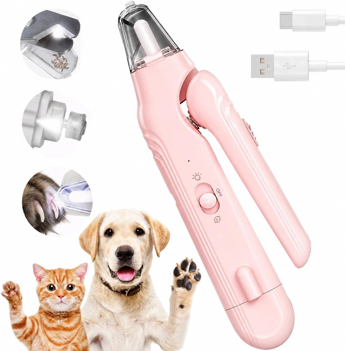 Dog Nail Clippers with Light & Grinder, See the Quick on Black Nails Pink