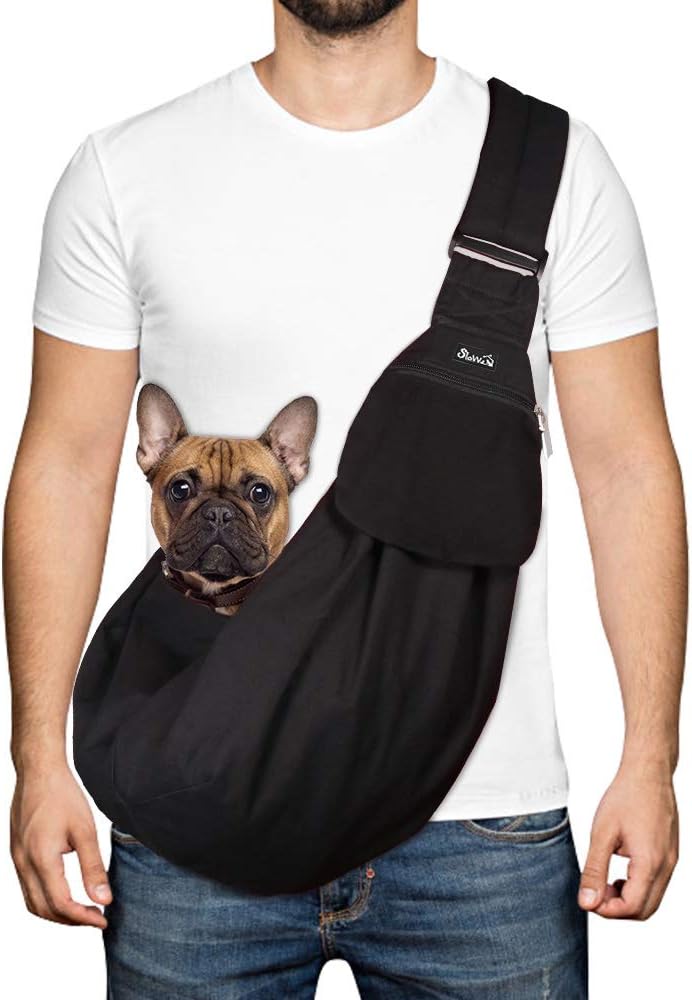 SlowTon Dog Carrier Sling - Thick Padded Shoulder Strap Adjustable, Black M
