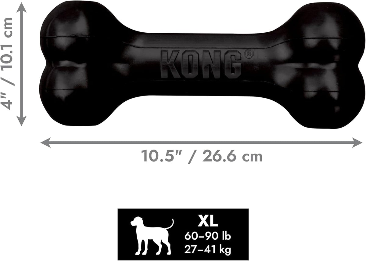 KONG Extreme Goodie Bone, Natural Rubber, Black, for Extra Large Dogs | Made from KONG's Most Durable Natural Rubber for Power Chewers, with Goodie Gripper Ends That Hold Treats