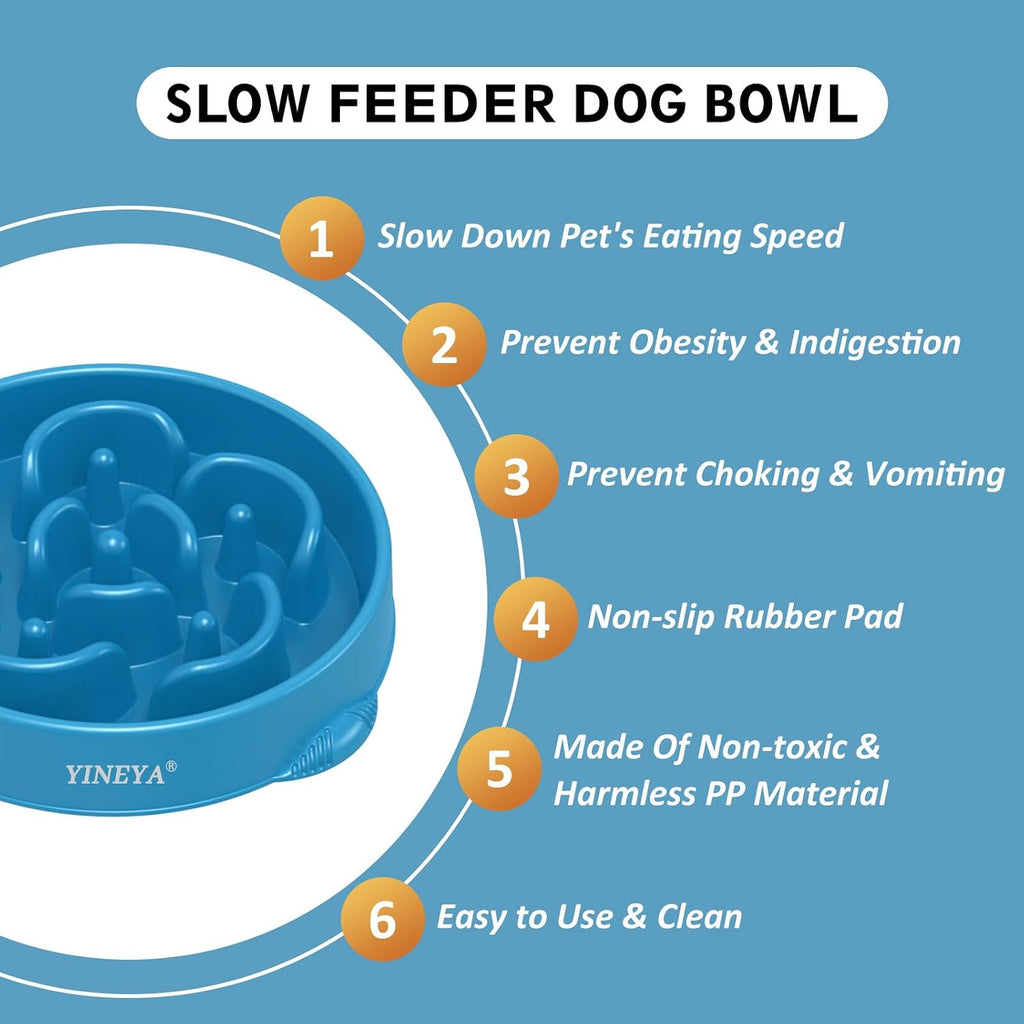 YINEYA 4 Cups Slow Feeder Dog Bowls Large Breed, Anti-Choking Pet Supplies, Maze Dog Food Bowl, Puzzle Feeder That Slow Down Eating 2PCS