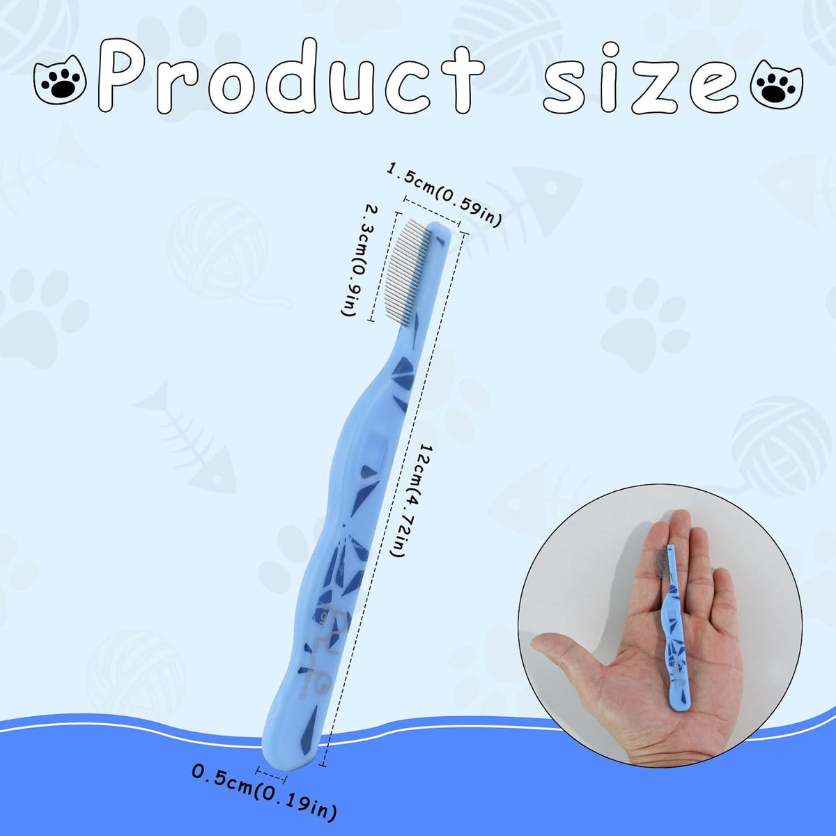 Andiker Small Dog Comb, Cat Comb with Curved Stainless Steel Rounded Tips Fine Tooth Ergonomic Handle Practical Pet Comb for Dogs Cats Grooming Removing Tear Stain (Blue)