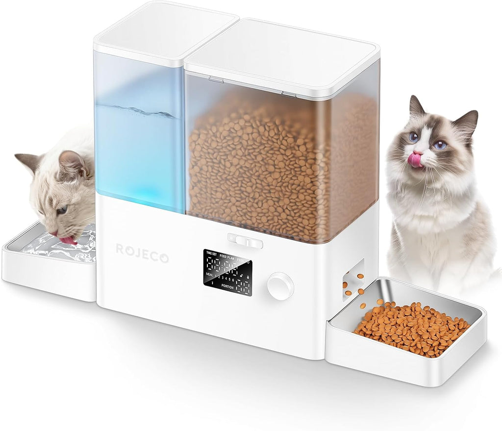 ROJECO Automatic Cat Feeder and Water Dispenser,8.5L Timed Cat Feeder