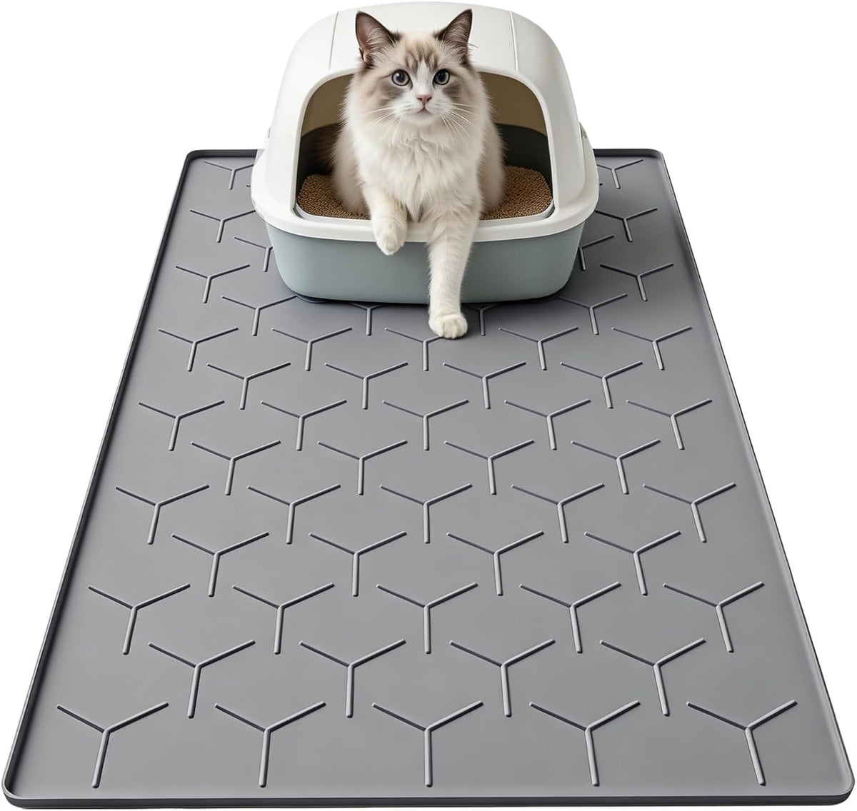 Garoopion Silicone Cat Litter Mat 34×22 inch, Easy to Clean, Dark Gray | Waterproof Silicone Mat with Raised Edges, Catch Litter, Protect Floor from Urine, Multi-Use for Dog/Sink/Kitchen/Boots