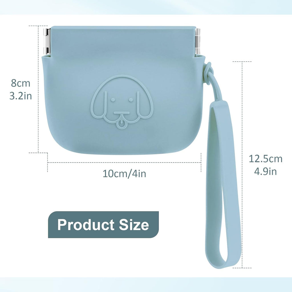 WALLFID Silicone Dog Treat Pouch Small Bag,Auto Closure,with Pet Training Clicker,Walking Bag for Dog and Cat,Pocket Size,Easy to Clean,Odorless (sky blue)