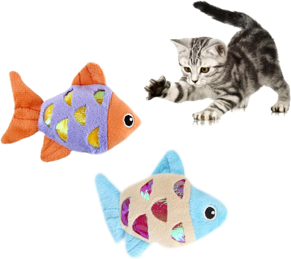 Andiker Cat Catnip Toys, 2pcs Small Cat Fish Toys with Crinkle Shine Ring Paper to Make Sound to Catch Your Cats Eyes and for Your Cats to Chew and Catch Interactive Cat Toys for Indoor Kitten (2pc)