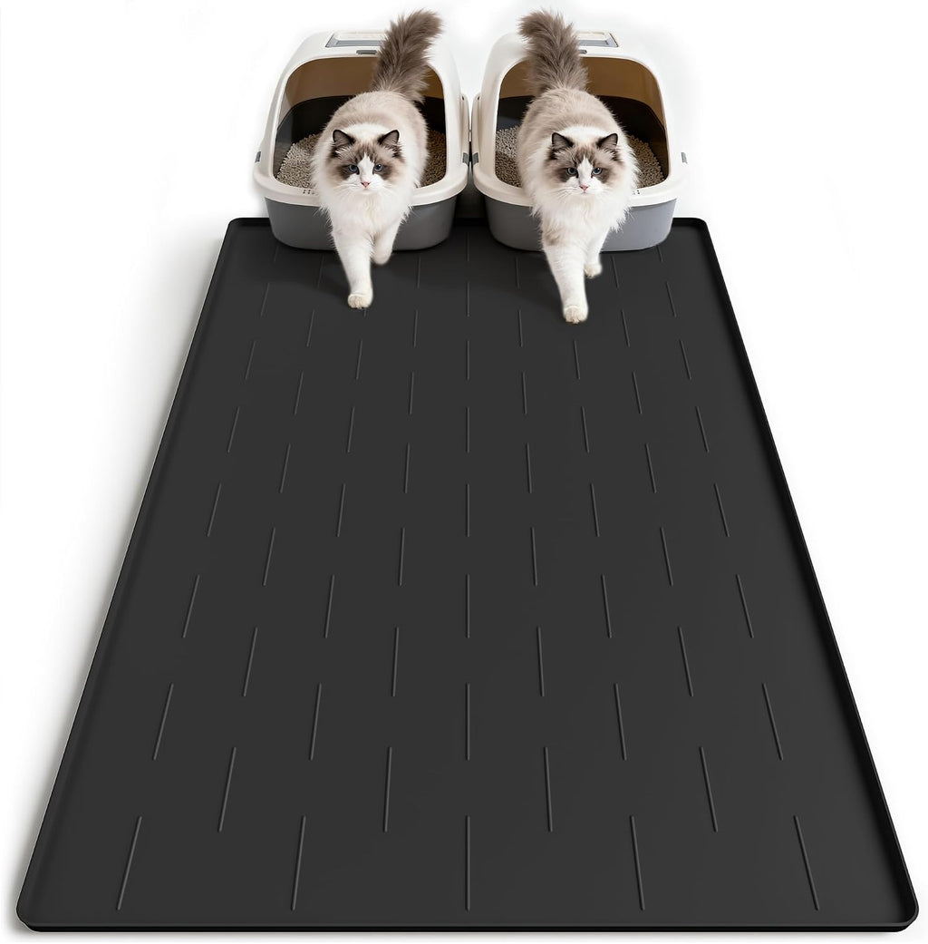Pieviev Extra Large Silicone Litter Box Mat, Easy to Clean, 40'' x 28'' | Extra-Large Coverage Area Litter Mat, Soft on Kitty Paws, Grooves Reduce Waste, Raised Edges Trap Urine and Spills.