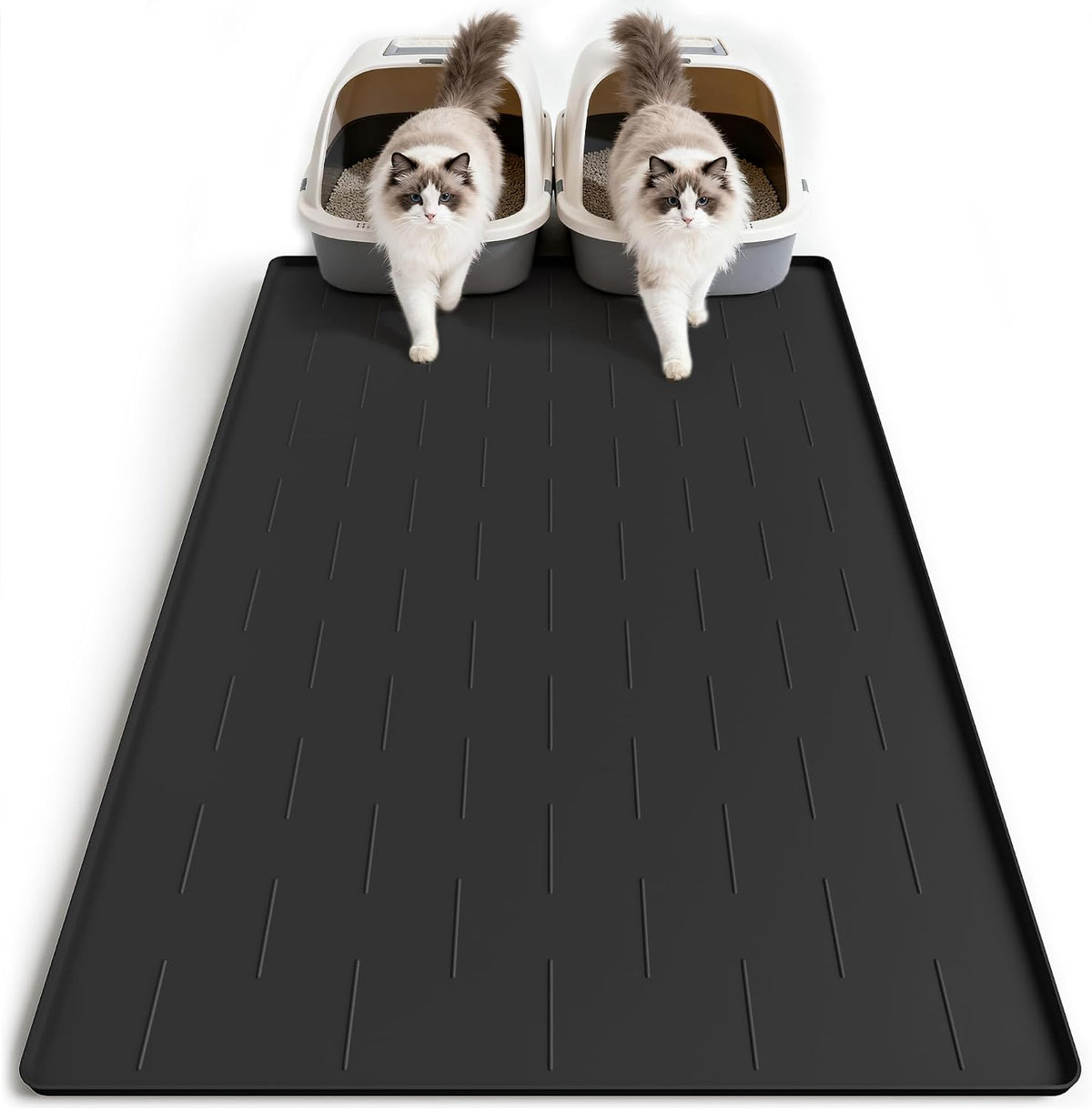 Pieviev Extra Large Silicone Litter Box Mat, Easy to Clean, 40'' x 28'' | Extra-Large Coverage Area Litter Mat, Soft on Kitty Paws, Grooves Reduce Waste, Raised Edges Trap Urine and Spills.