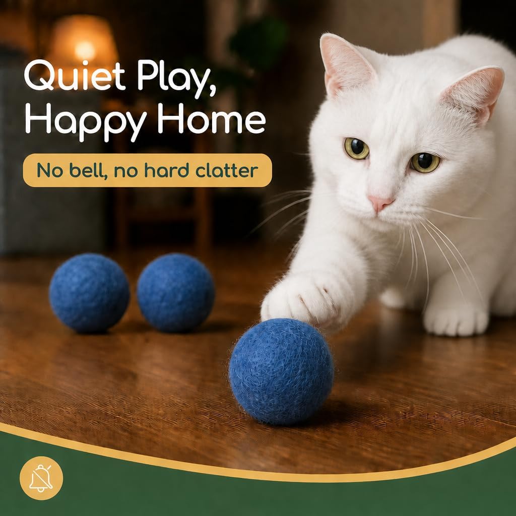 Wool Cat Toys, Felt Toy Balls, Blue, 6PCS
