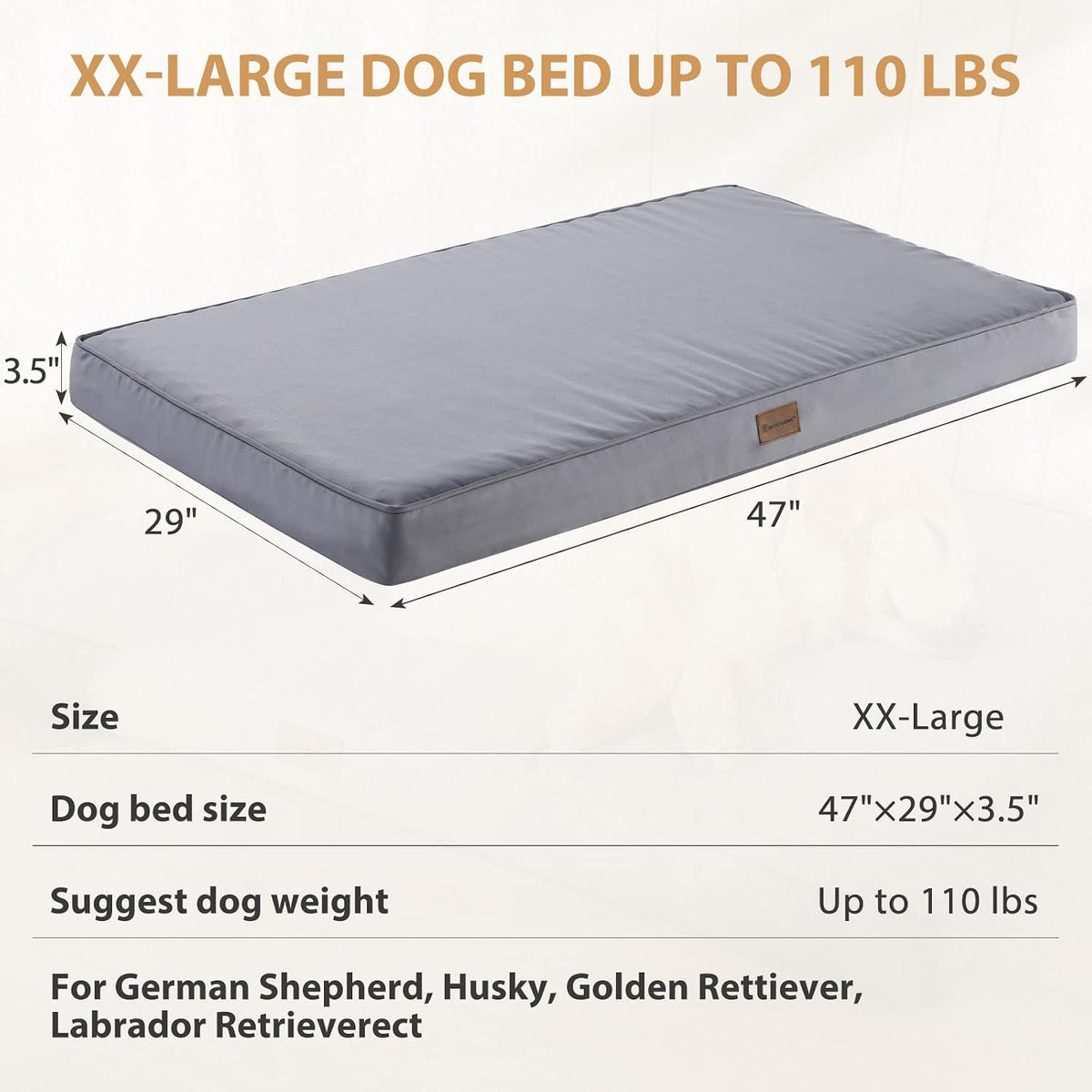 BFPETHOME Outdoor Waterproof Dog Bed for Large Dogs, Washable Cover, 47"