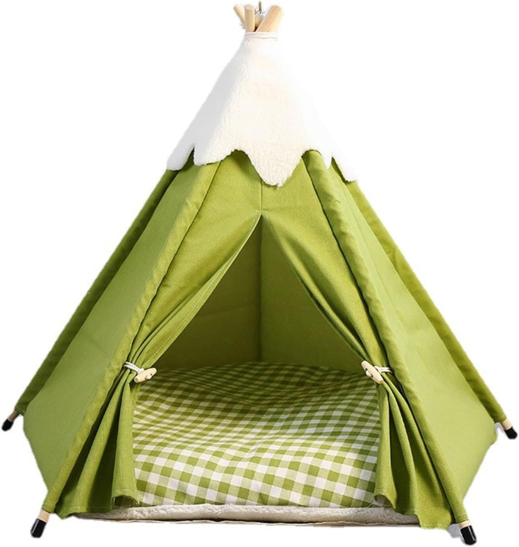 Cat Teepee Tent Bed,Outdoor Indoor Dog House,Portable Washable Pet Tent for Small Dogs with Cushion,Inside Pet Teepee for Small Medium Animals (Green, M)