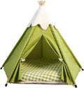 Cat Teepee Tent Bed,Outdoor Indoor Dog House,Portable Washable Pet Tent for Small Dogs with Cushion,Inside Pet Teepee for Small Medium Animals (Green, M)