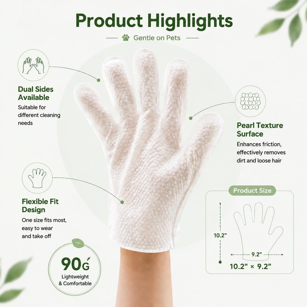Pet Cleaning Glove Wipes for Dogs & Cats, 20 Pcs