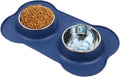 AsFrost Dog Food Bowls Stainless Steel Dog Food and Water Bowl Set, Dog Bowls No Spill Non Slip Silicone Mat, Dog Dishes for Small Medium Size Dogs Cat Puppy Pet Food Feeding Bowls, Blue, 12oz 