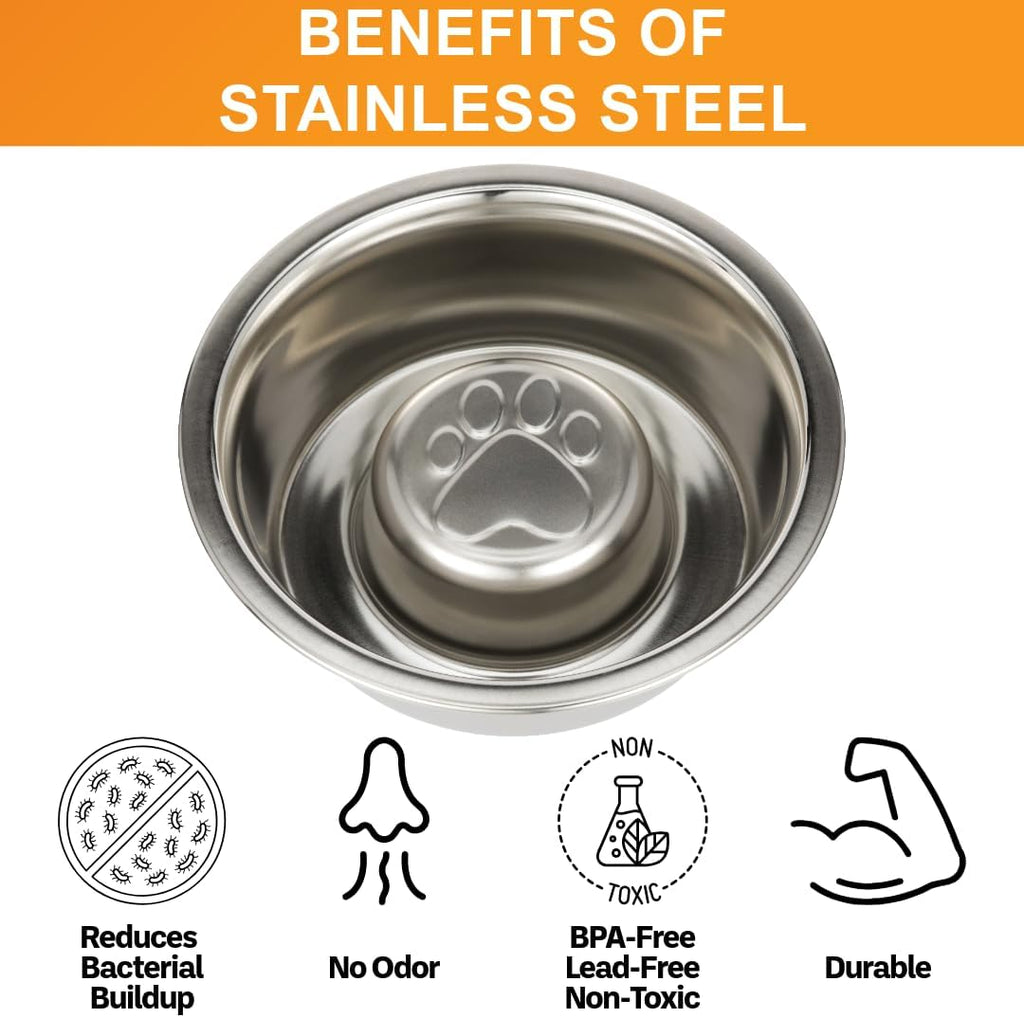 Neater Pet Brands Stainless Steel Slow Feed Dog Bowl for Fast Eating Large Breed, Metal Slow Feeder Dog Bowl Fits in Large Neater Feeders, for Puppy or Dogs (>40 lbs), 3 Cup Food Capacity 
