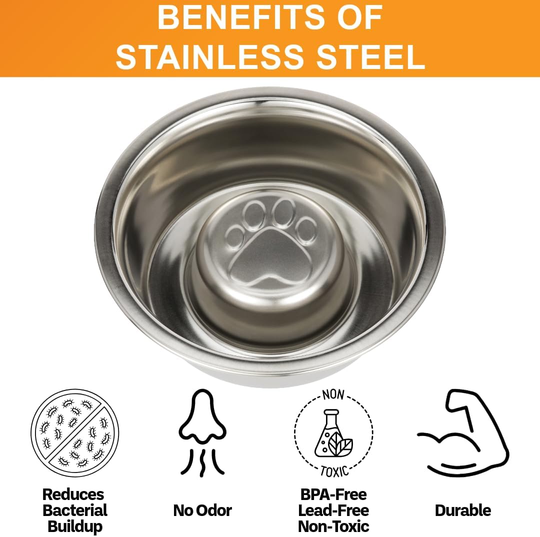 Neater Pet Brands Stainless Steel Slow Feed Dog Bowl for Fast Eating Large Breed, Metal Slow Feeder Dog Bowl Fits in Large Neater Feeders, for Puppy or Dogs (>40 lbs), 3 Cup Food Capacity 