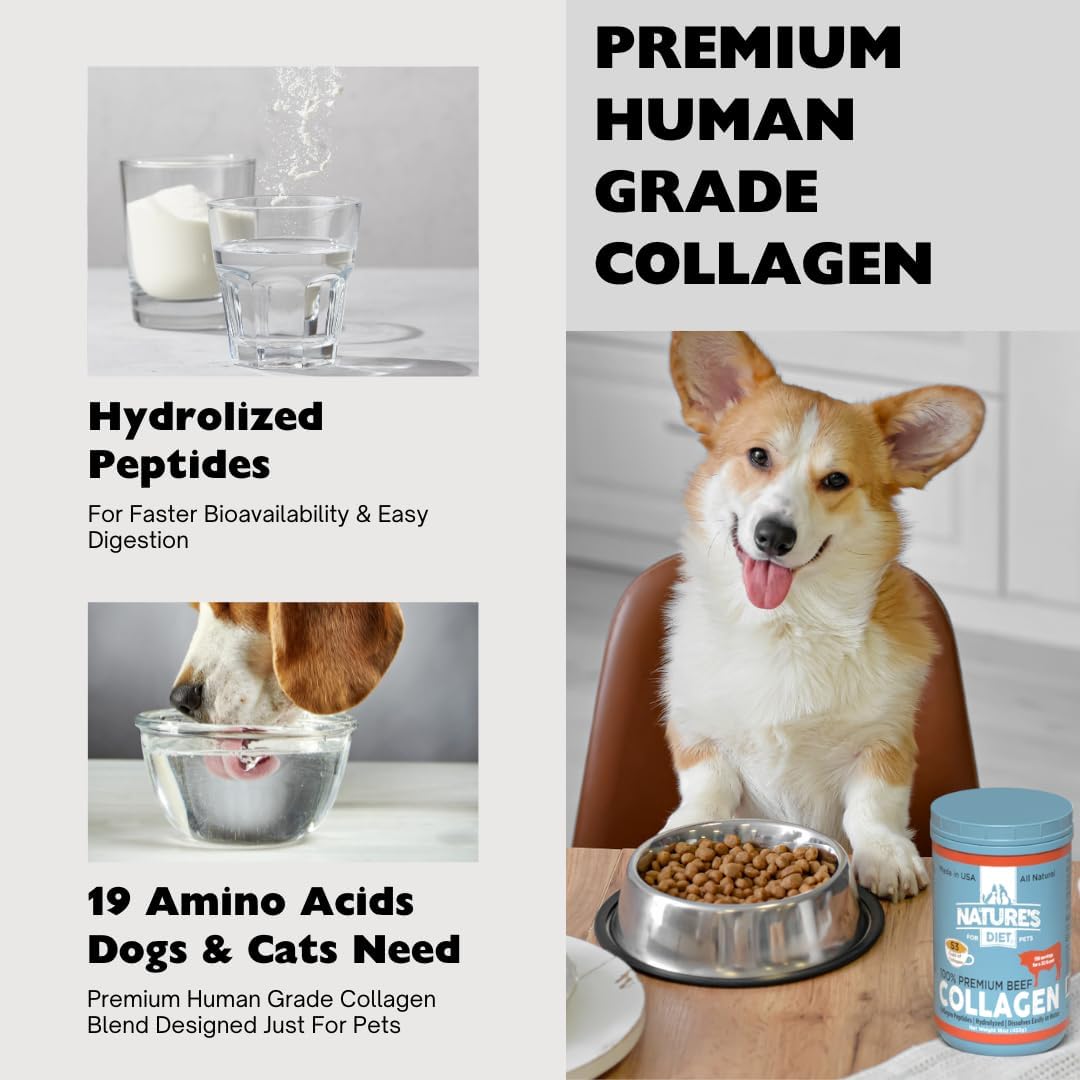Nature's Diet Beef Collagen Peptides Type 1 for Dogs & Cats, Joint, Digestion & Skin Health Support, Premium Human Grade, Grass fed
