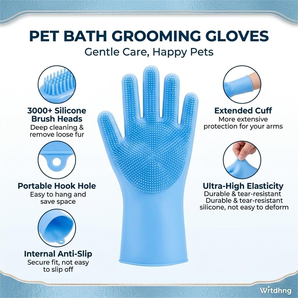 Pet Grooming Gloves for Dogs and Cats, Silicone Bathing Mitts