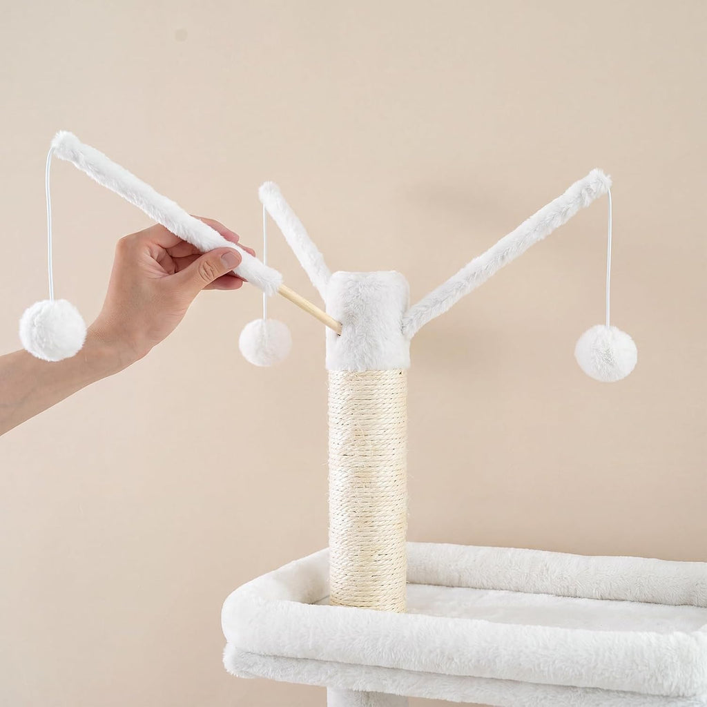 HOOBRO Cat Tree with Litter Box Enclosure for Indoor, 59 Inch Modern Cat Tower with Scratching Posts, Wooden Cat Condo, Hidden Litter Box Furniture, All-in-One Cat House, White and Walnut WH15MZ03