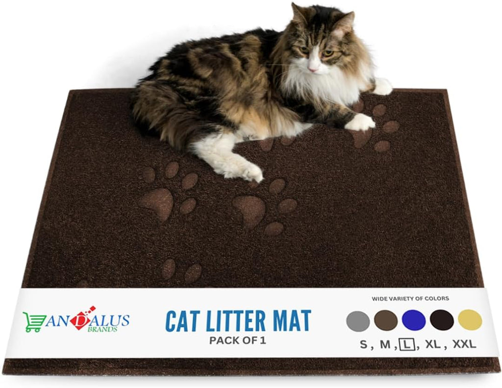 Andalus Large Cat Litter Mat, Pack of 1 - Waterproof, Non-Slip & Easy to Clean Cat Litter Box Mat for Extra Efficient Pet Litter-Trapping, Brown (30” X 18”)
