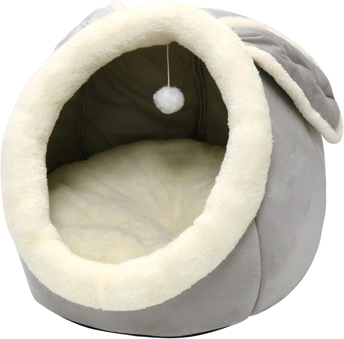 Cat Beds for Indoor Cats-Rabbit-Shaped Cat Cave Bed with Hanging Toy,Grey L